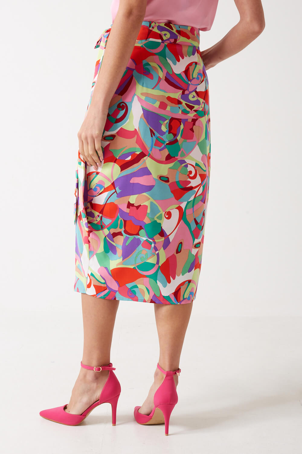 Sian Graphic Print Wrap Skirt in Pink