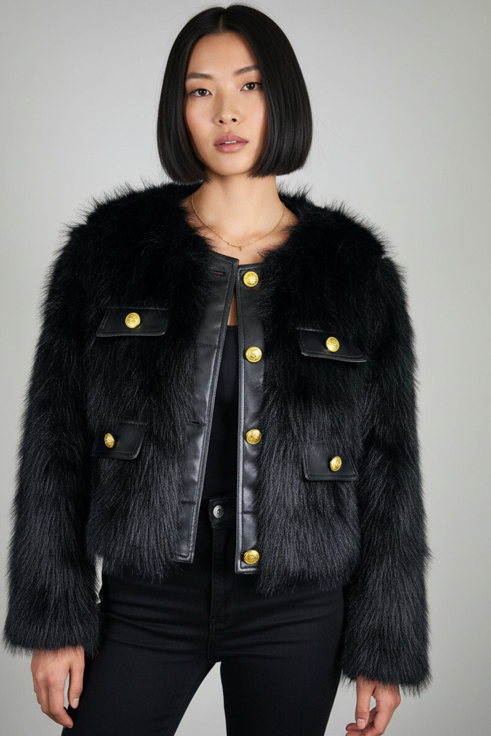 Carla Faux Fur Jacket in Black