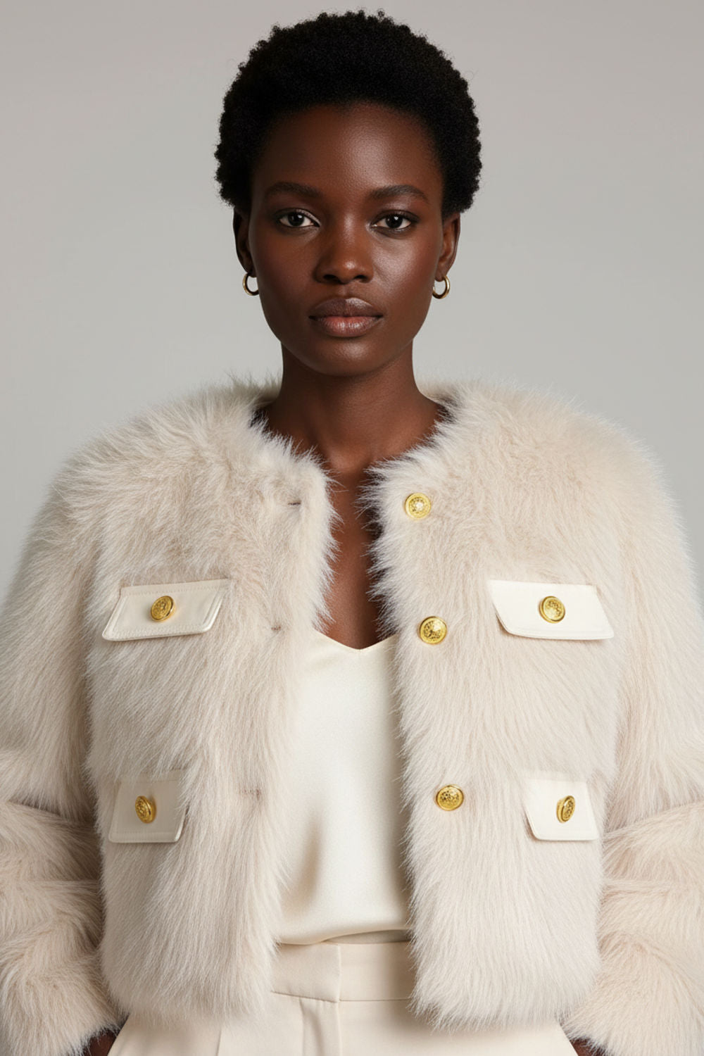 Carla Faux Fur Cropped Jacket in White