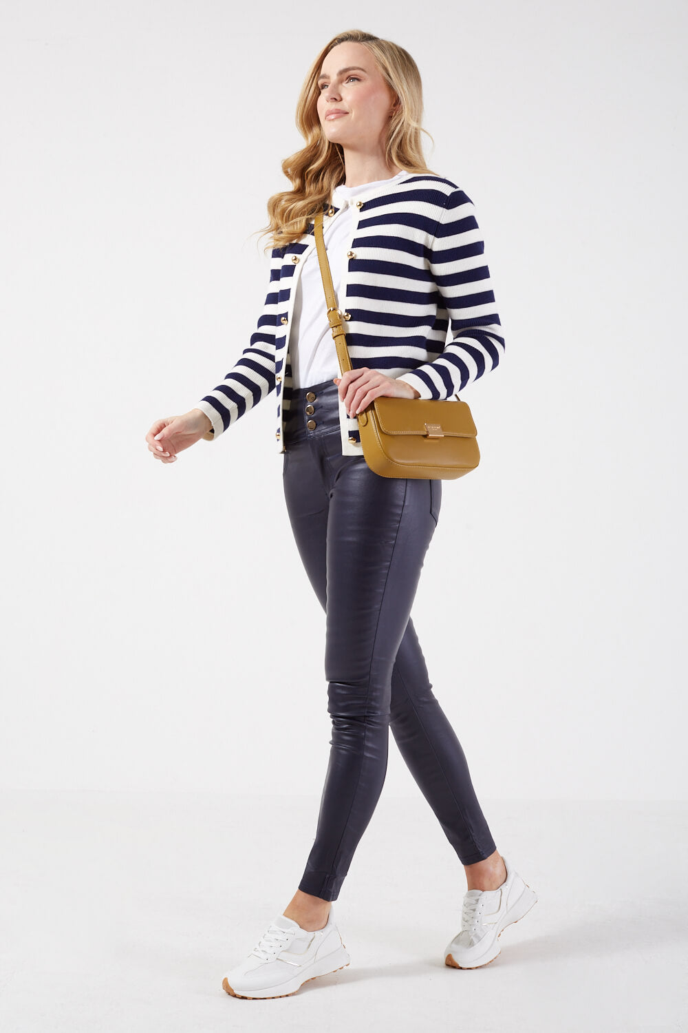 Madison Gold Button Jeggings in Navy