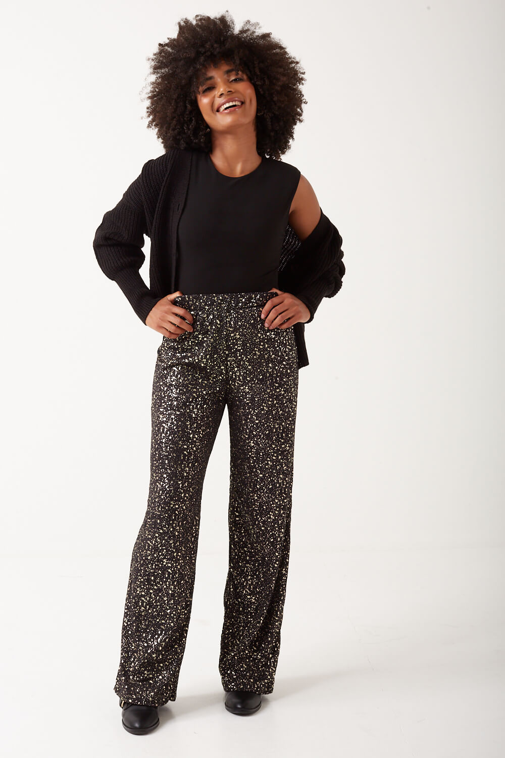 Pella Foiled Wide Leg Pants in Black