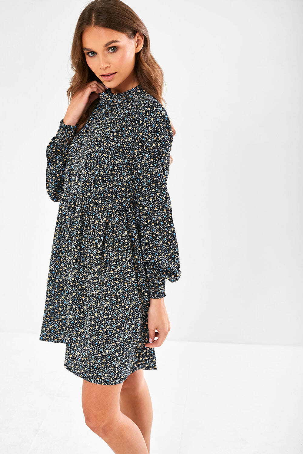 Piper Ditsy Print Dress in Black