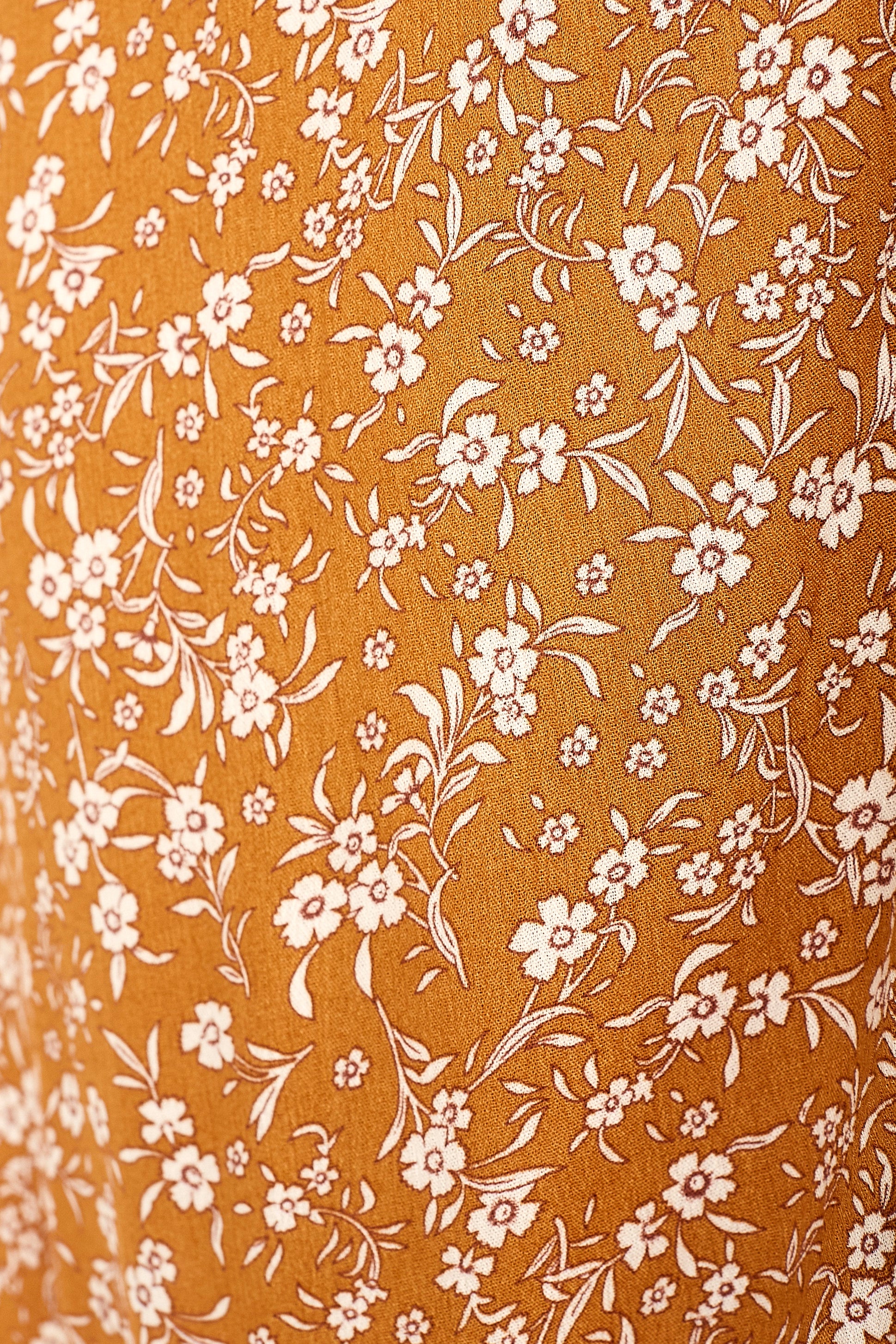 Ria Floral Print Wrap Dress in Mustard