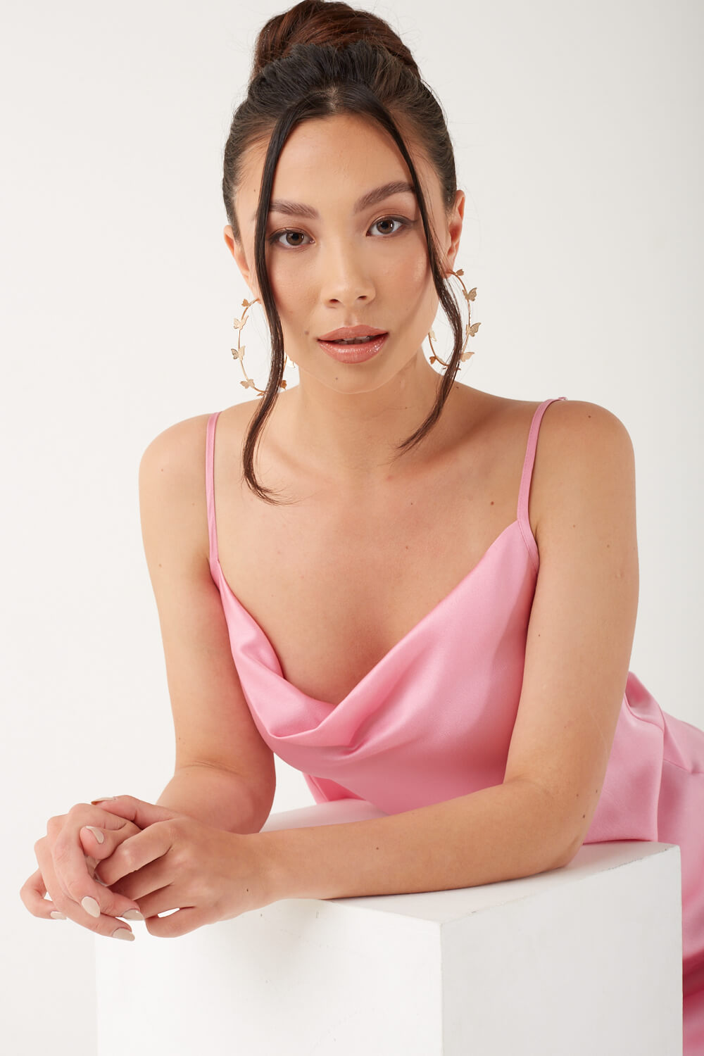 Rie Short Cami Slip Dress in Pink