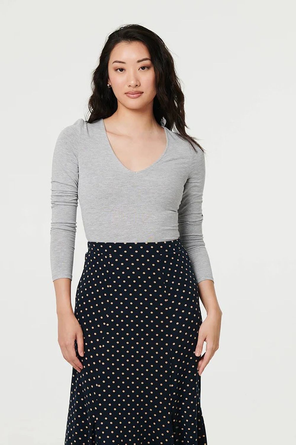 Mila Polka Dot High Waist Maxi Skirt in Navy
