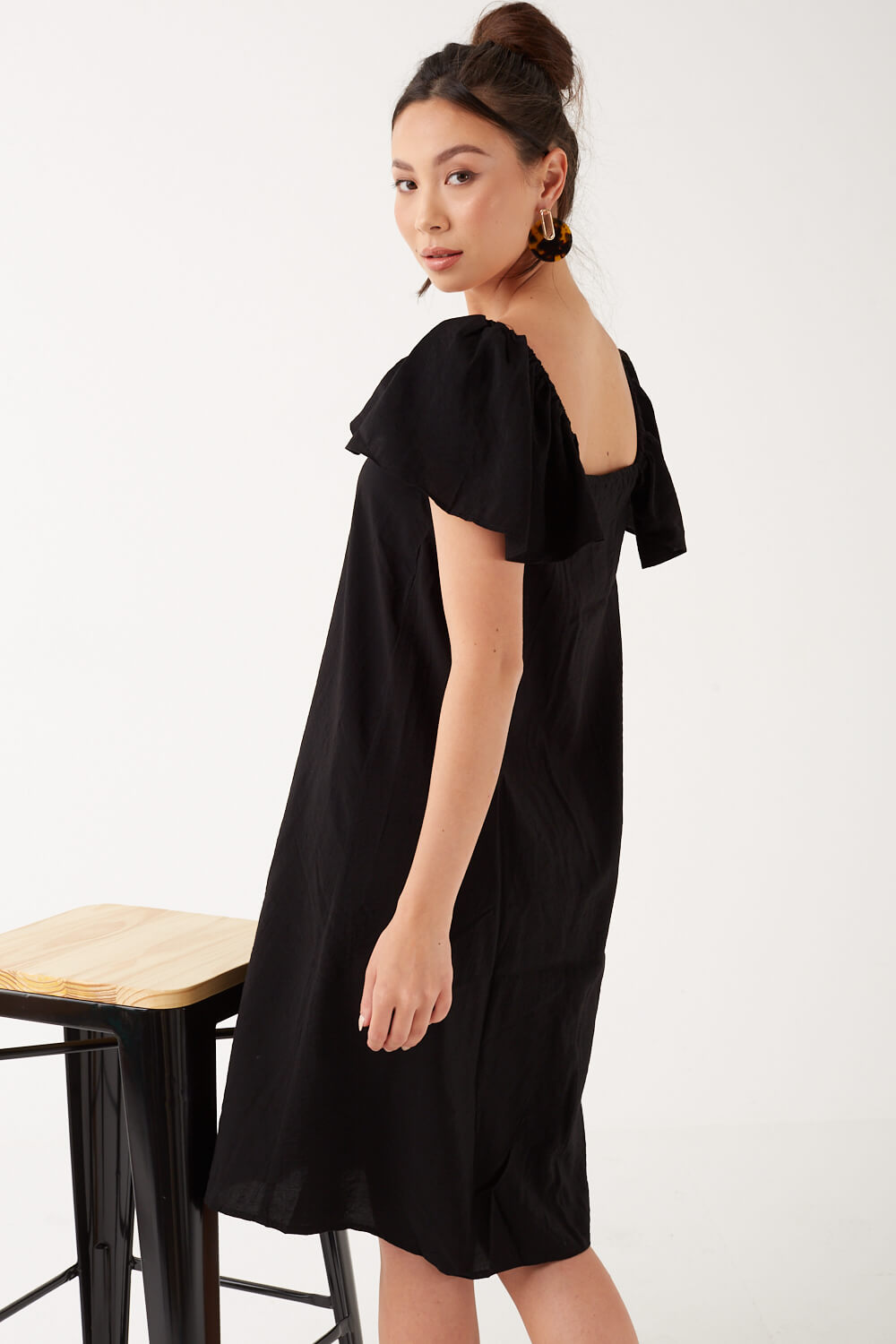 Sara Square Neck Summer Dress in Black