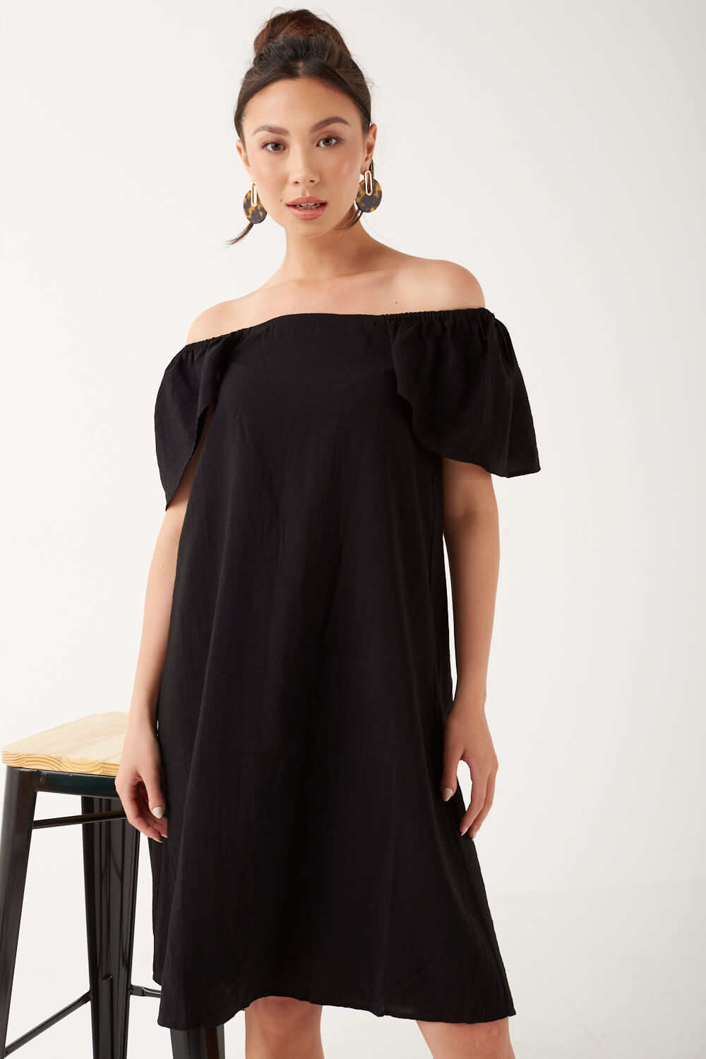 Sara Square Neck Summer Dress in Black
