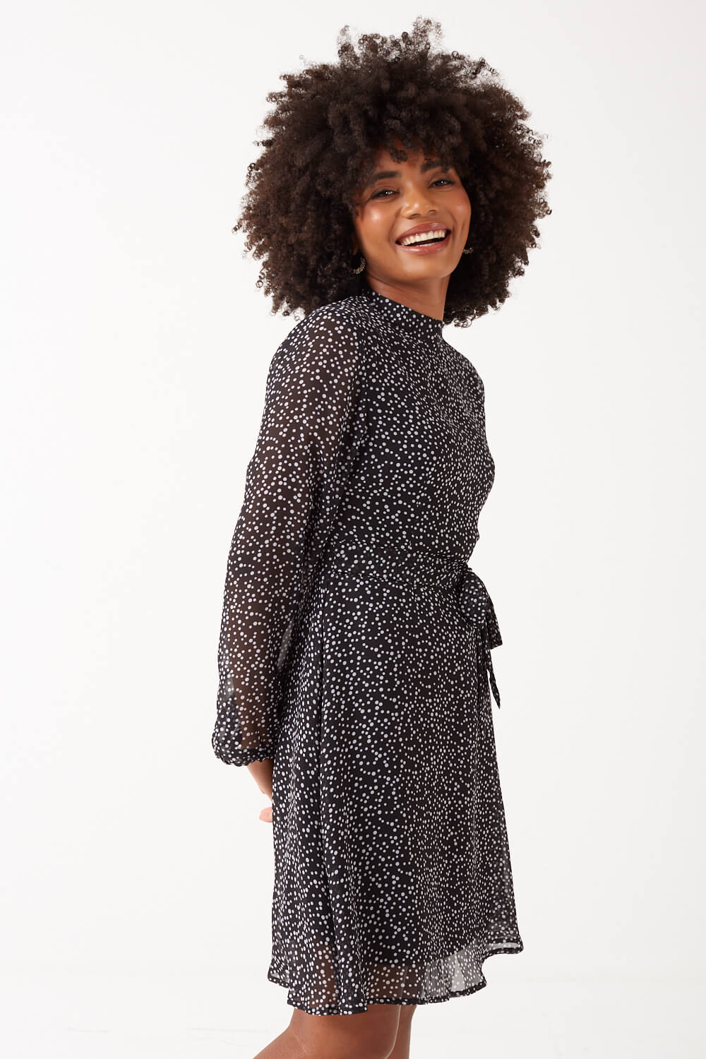 Savannah Spot Print Skater Dress in Black