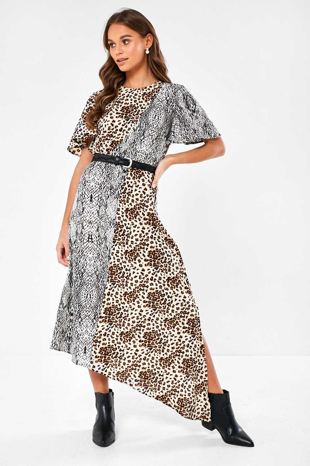 Denver Asymmetric Dress in Animal Print