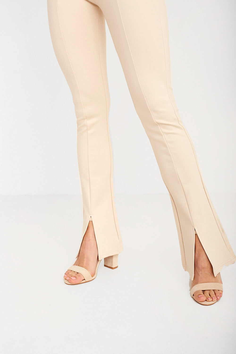 Iva Split Hem Flared Trousers in Cream