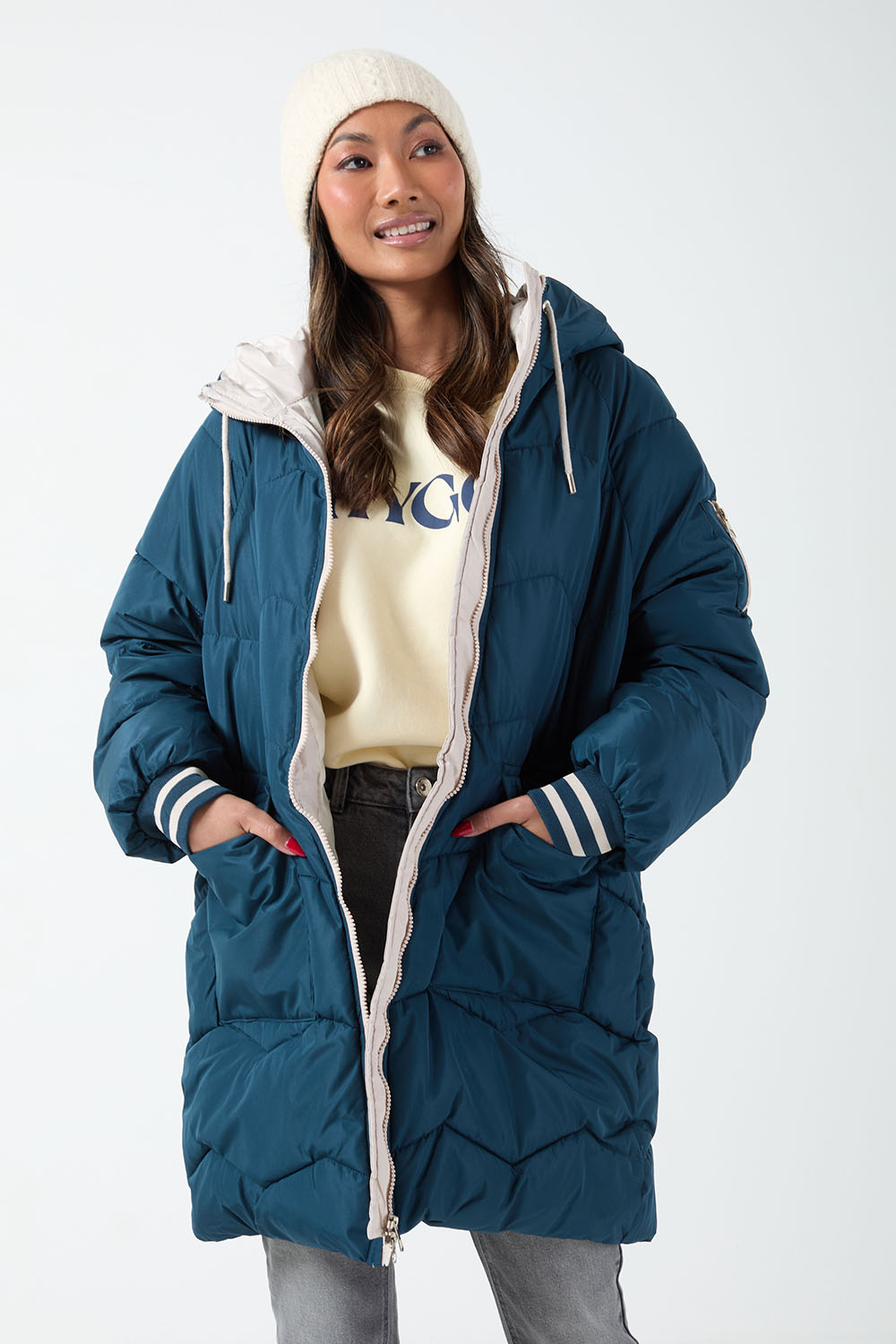 Eve Padded Contrast Jacket in Teal