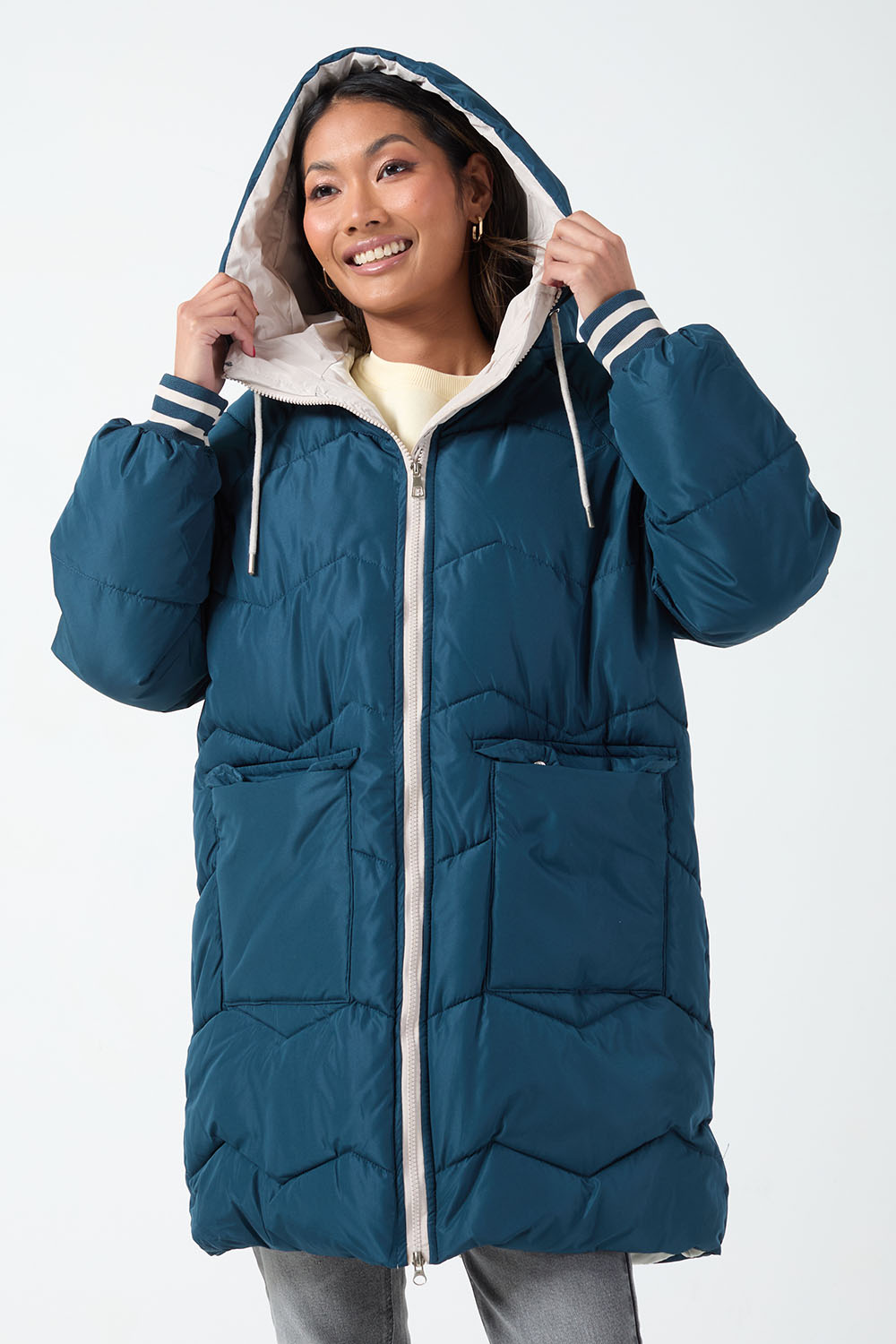 Eve Padded Contrast Jacket in Teal