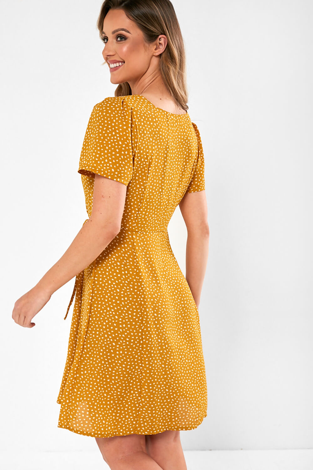 Sonja Printed Short Dress in Mustard