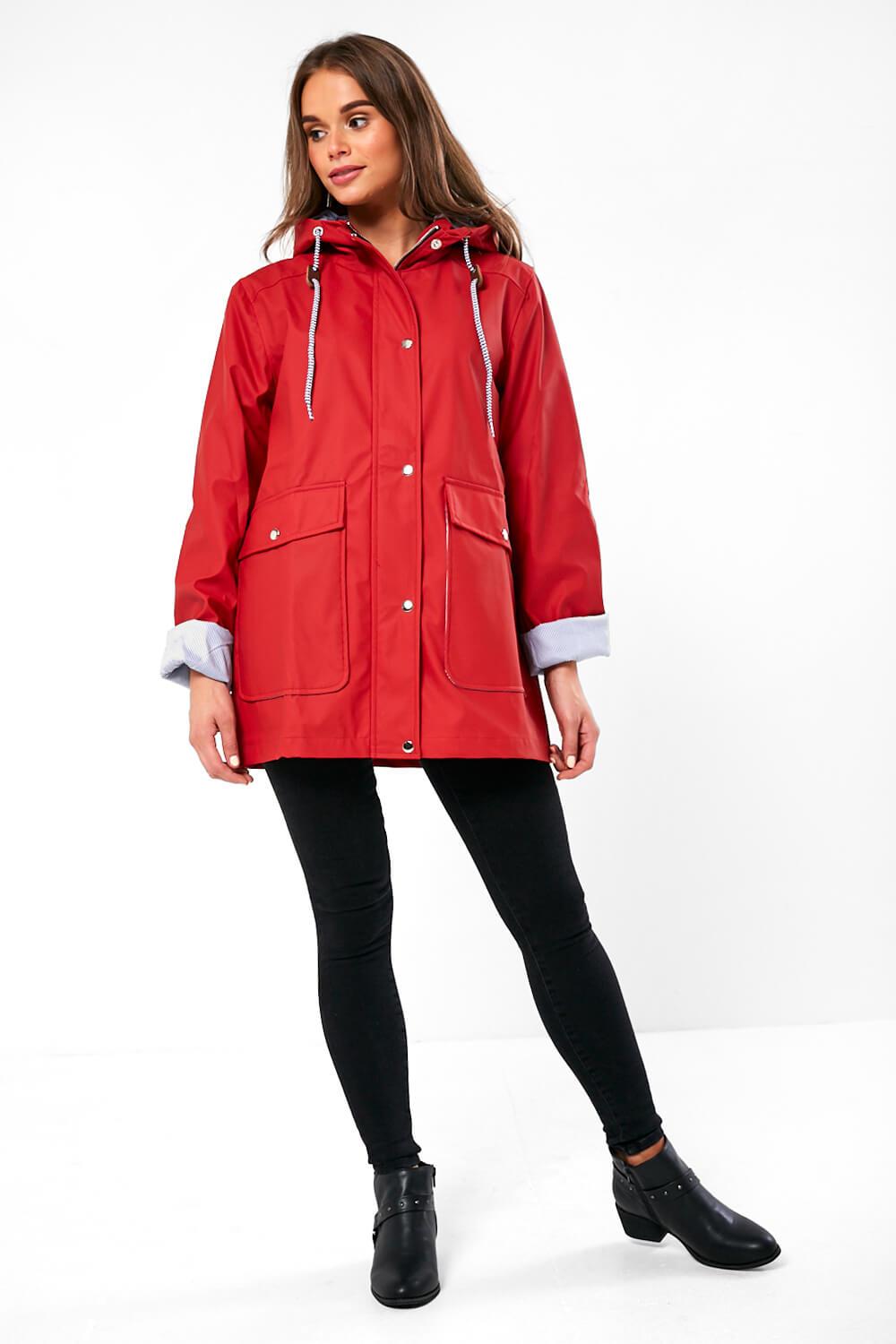 Lilly Stripe Lined Raincoat in Red