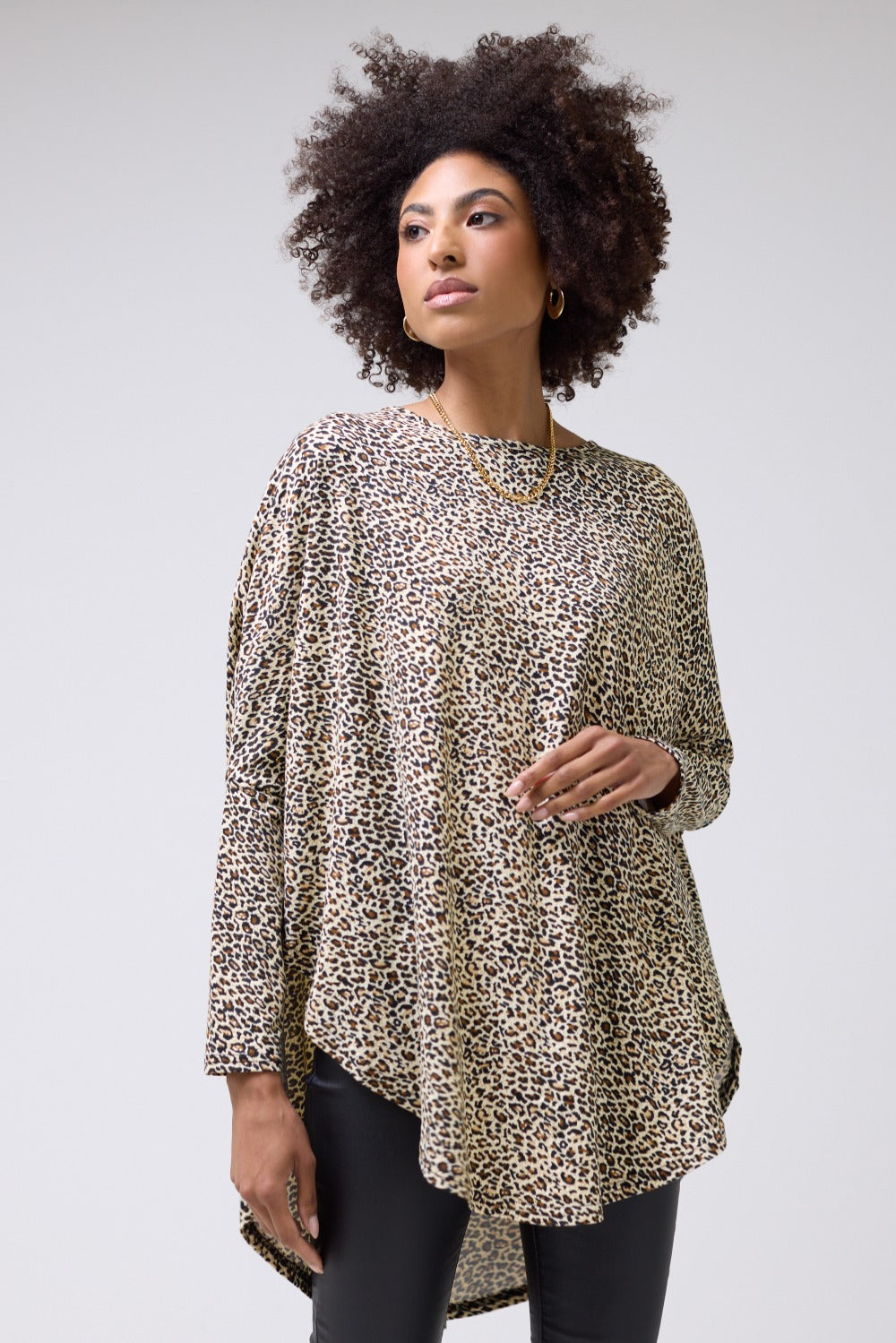 Bonnie Leopard Print Batwing Sleeve Top in Brown