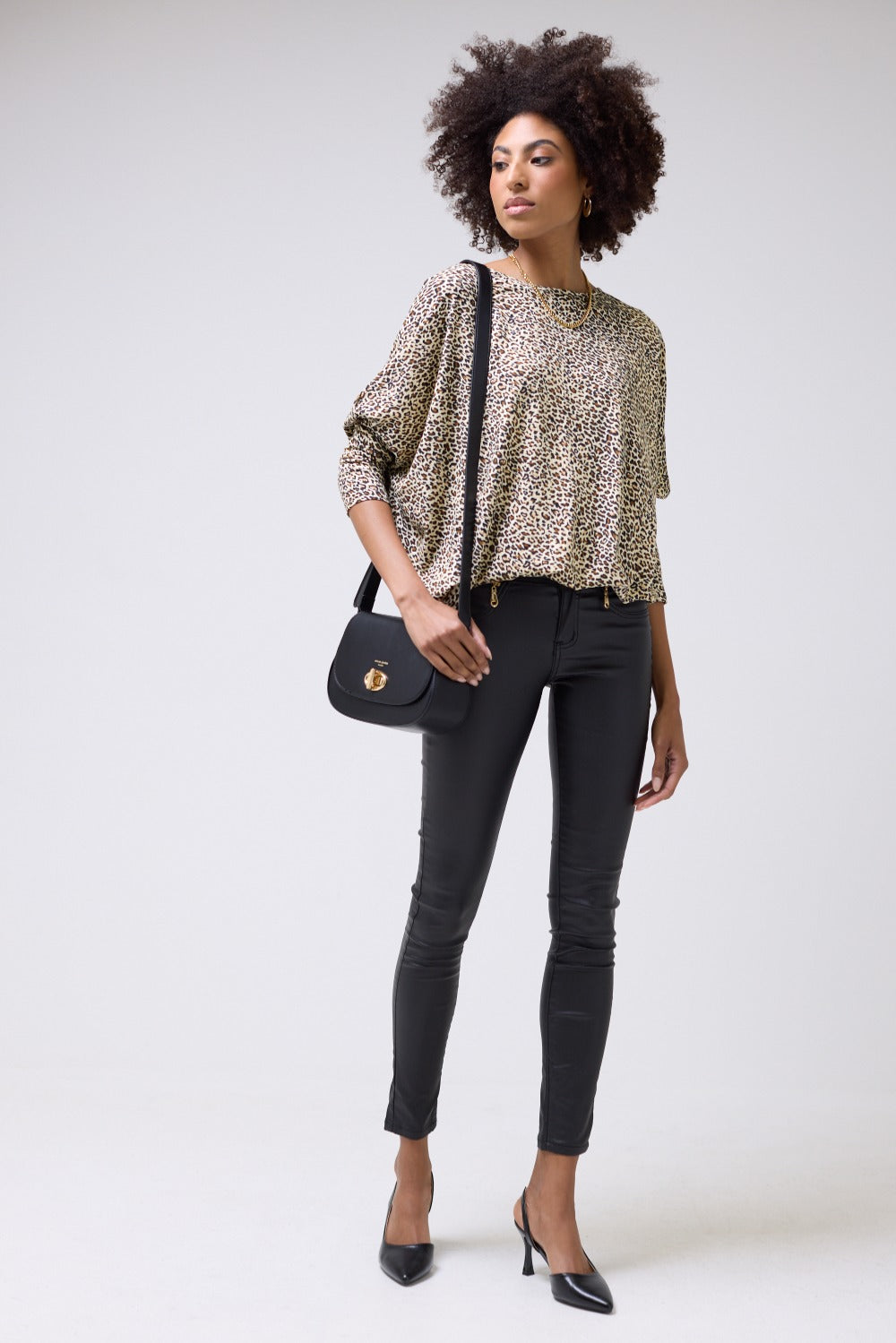 Bonnie Leopard Print Batwing Sleeve Top in Brown
