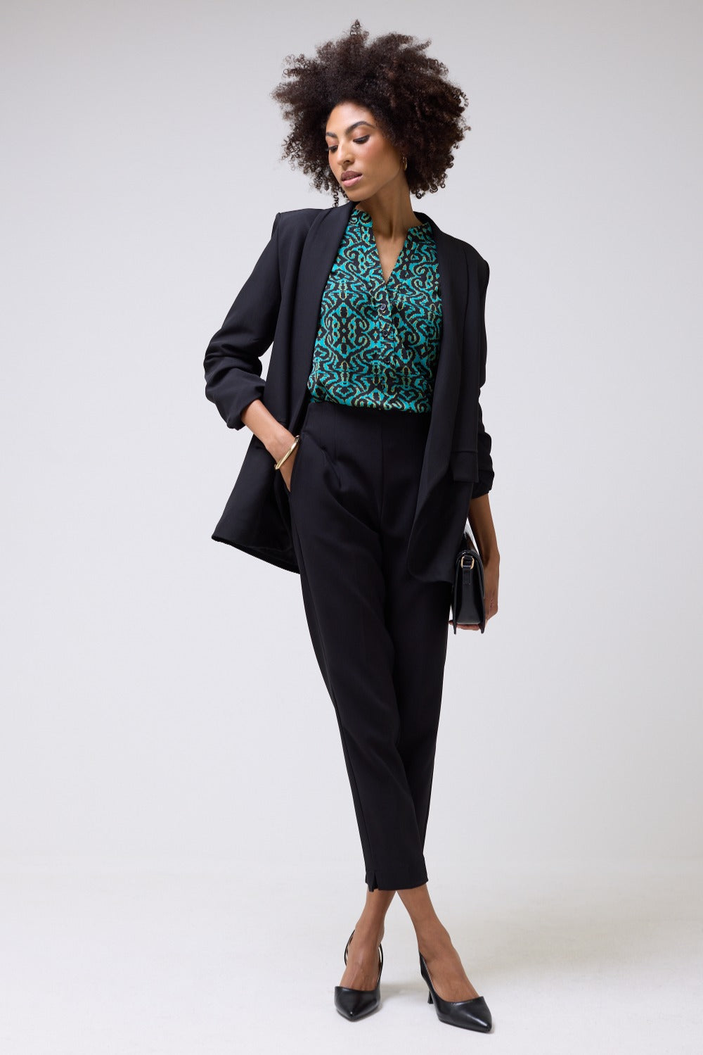 Chantel Ruched Sleeve Blazer in Black