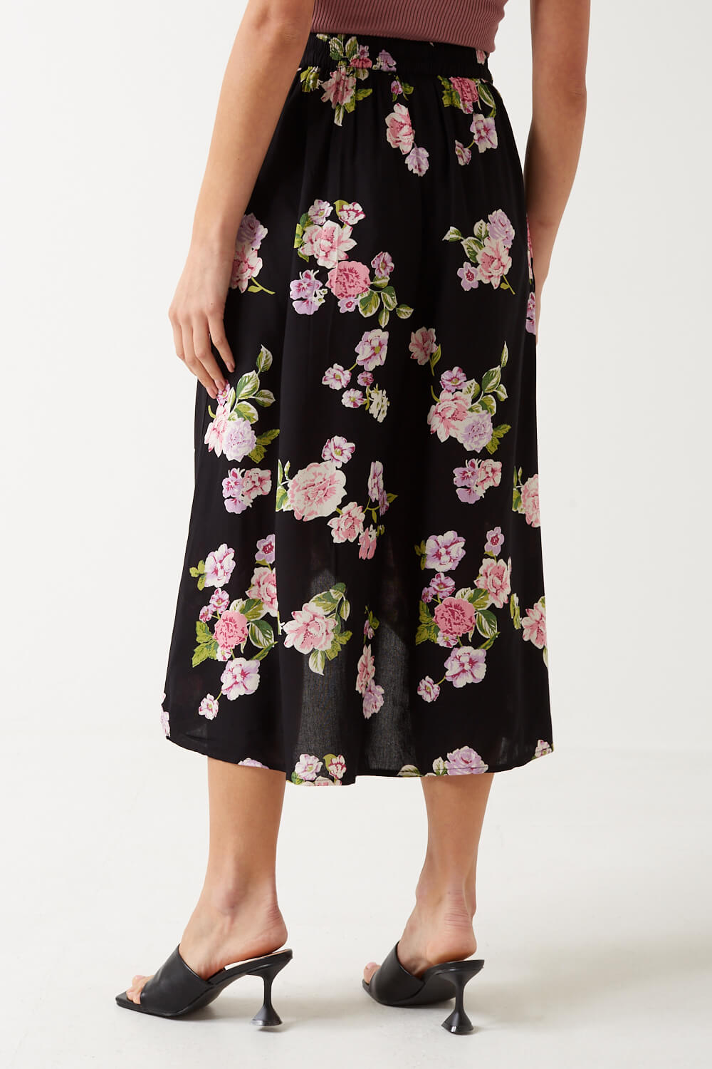 Tala Floral Print Wrap Skirt in Black