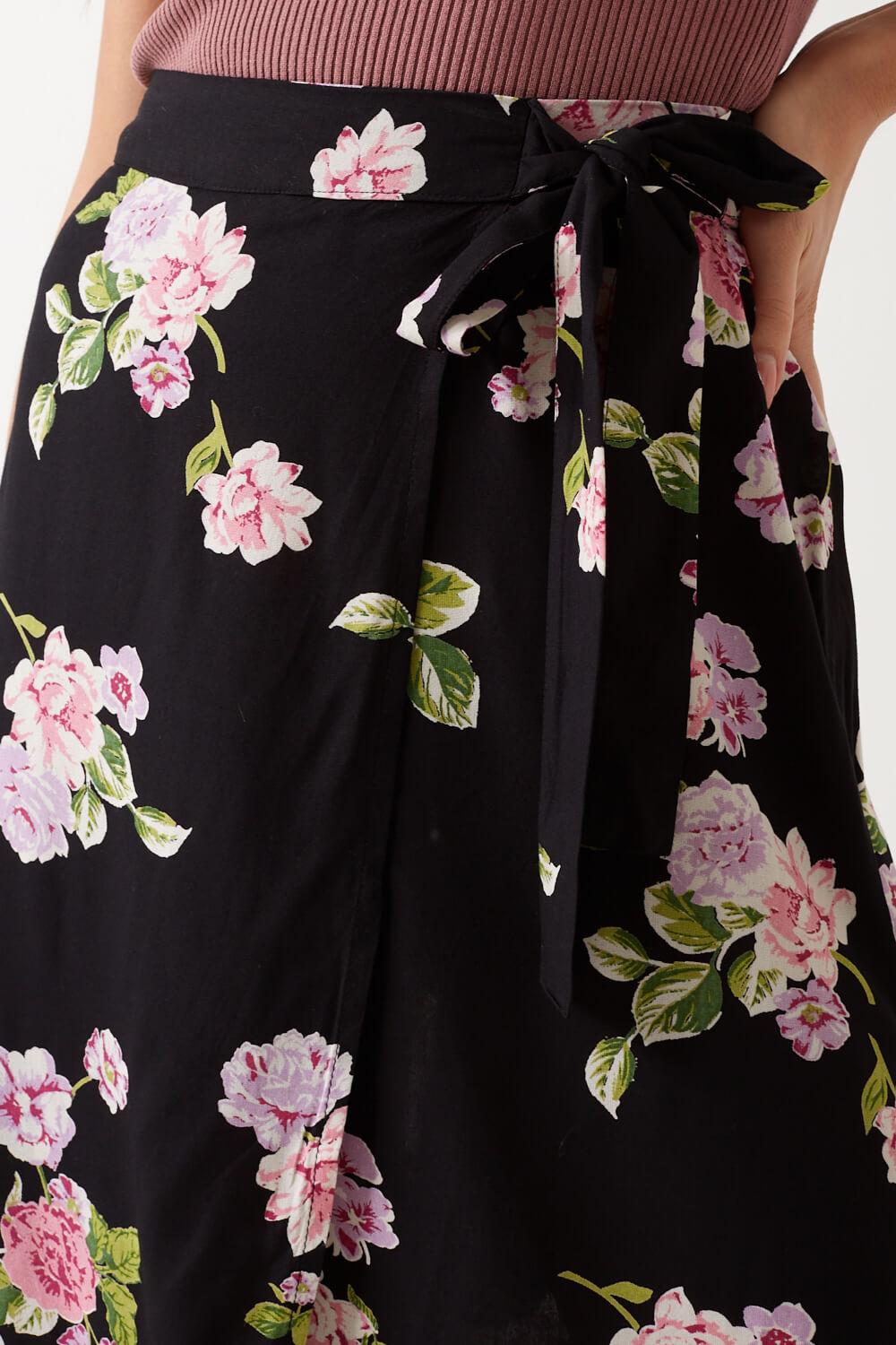 Tala Floral Print Wrap Skirt in Black