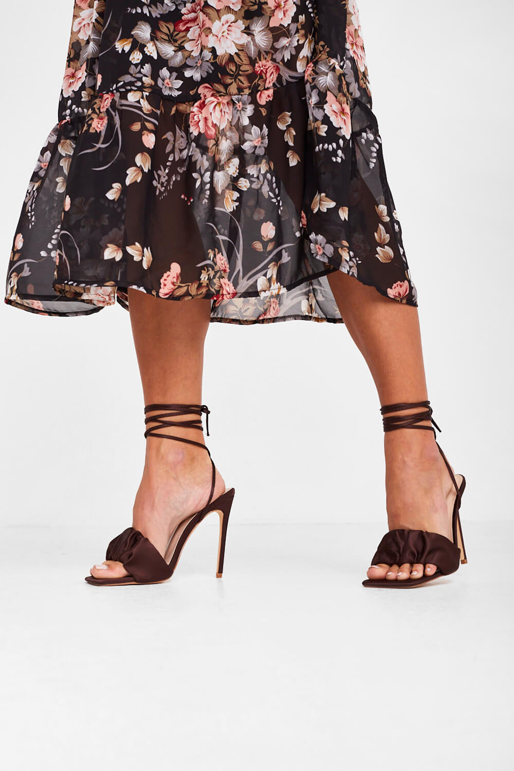 Tallulah Strappy Heels in Brown Satin