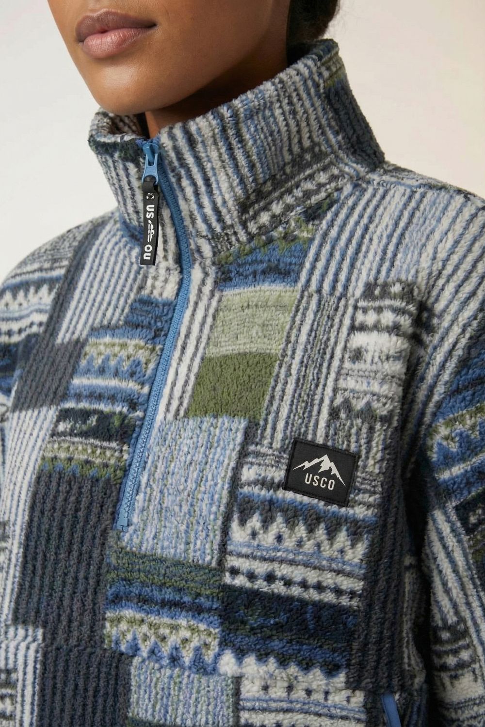 The Nexus Sherpa Fleece Pullover in Blue Abstract