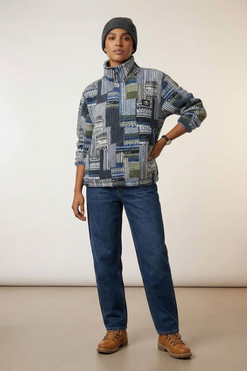 The Nexus Sherpa Fleece Pullover in Blue Abstract