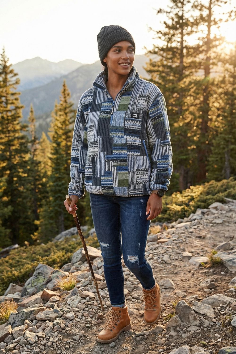 The Nexus Sherpa Fleece Pullover in Blue Abstract