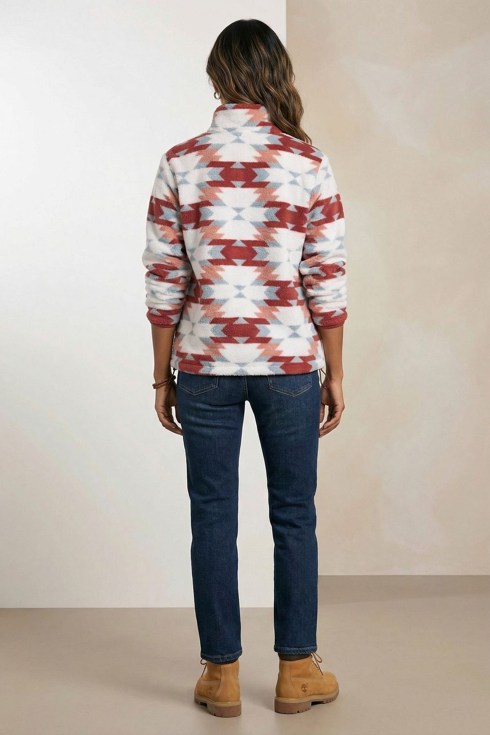 The Nexus Sherpa Fleece Pullover in Pink Aztec