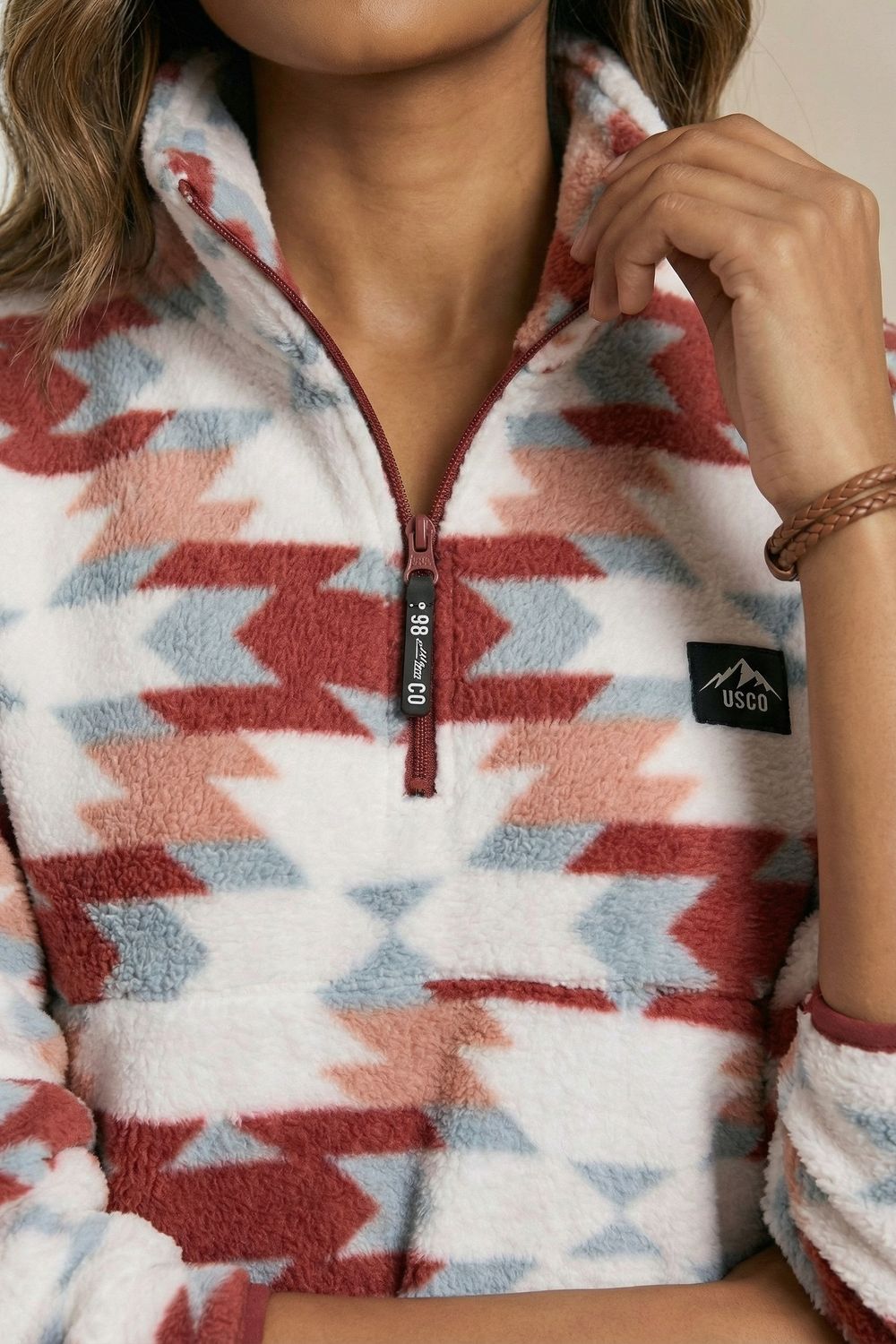 The Nexus Sherpa Fleece Pullover in Pink Aztec