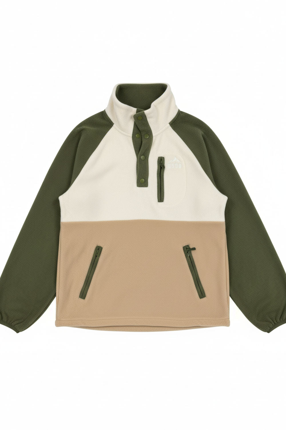 The Alpine Fleece Pullover in Kahki and Stone