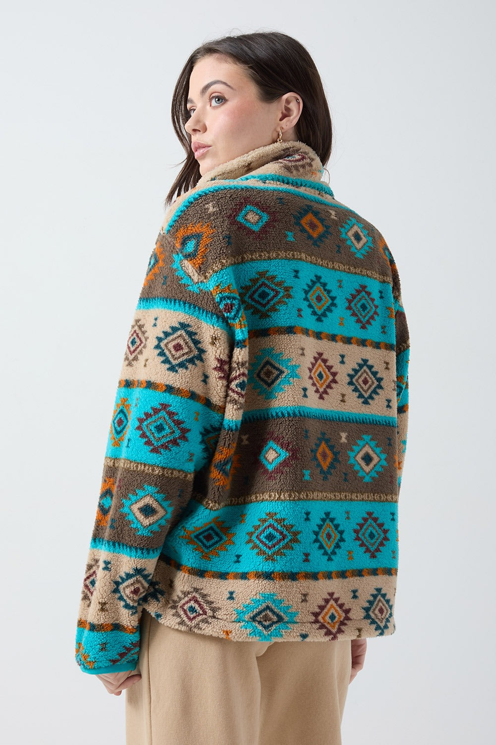 Polly Half Zip Printed Fleece in Aqua Aztec