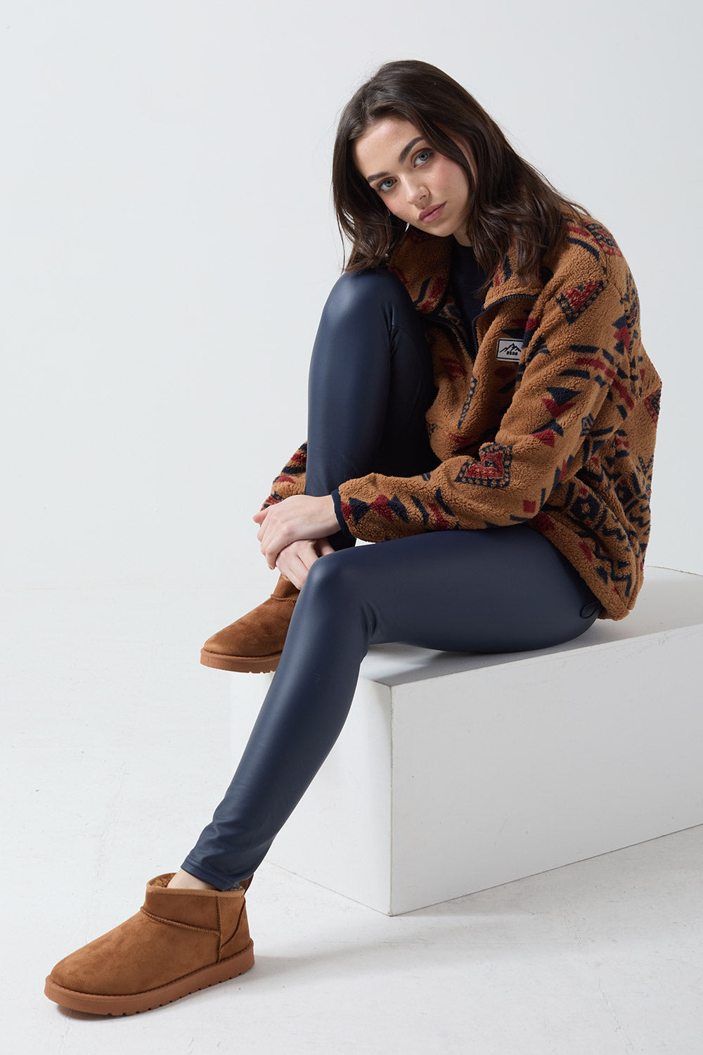 Polly Half Zip Printed Fleece - Brown Aztec