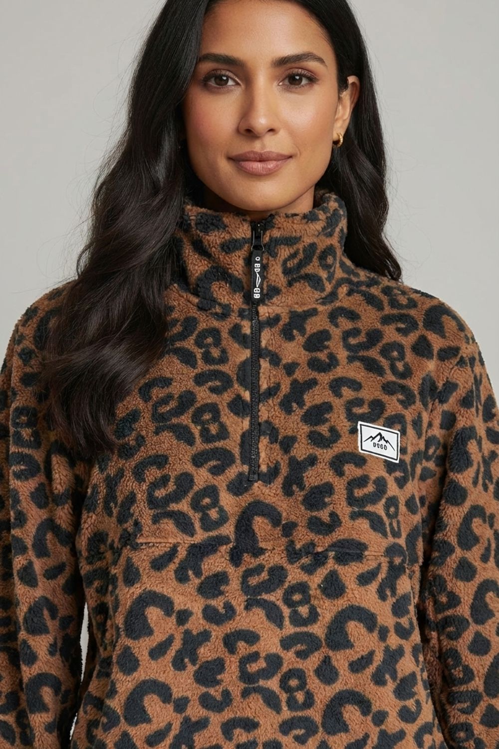 Polly Half-Zip Fleece Pullover in Leopard Print