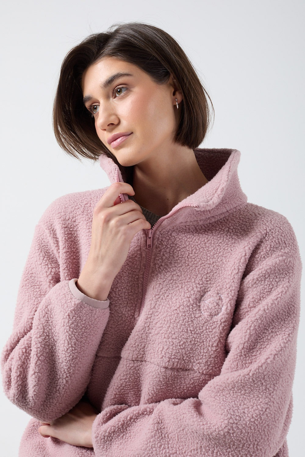 Molly Zip Front Fleece in Dusty Pink