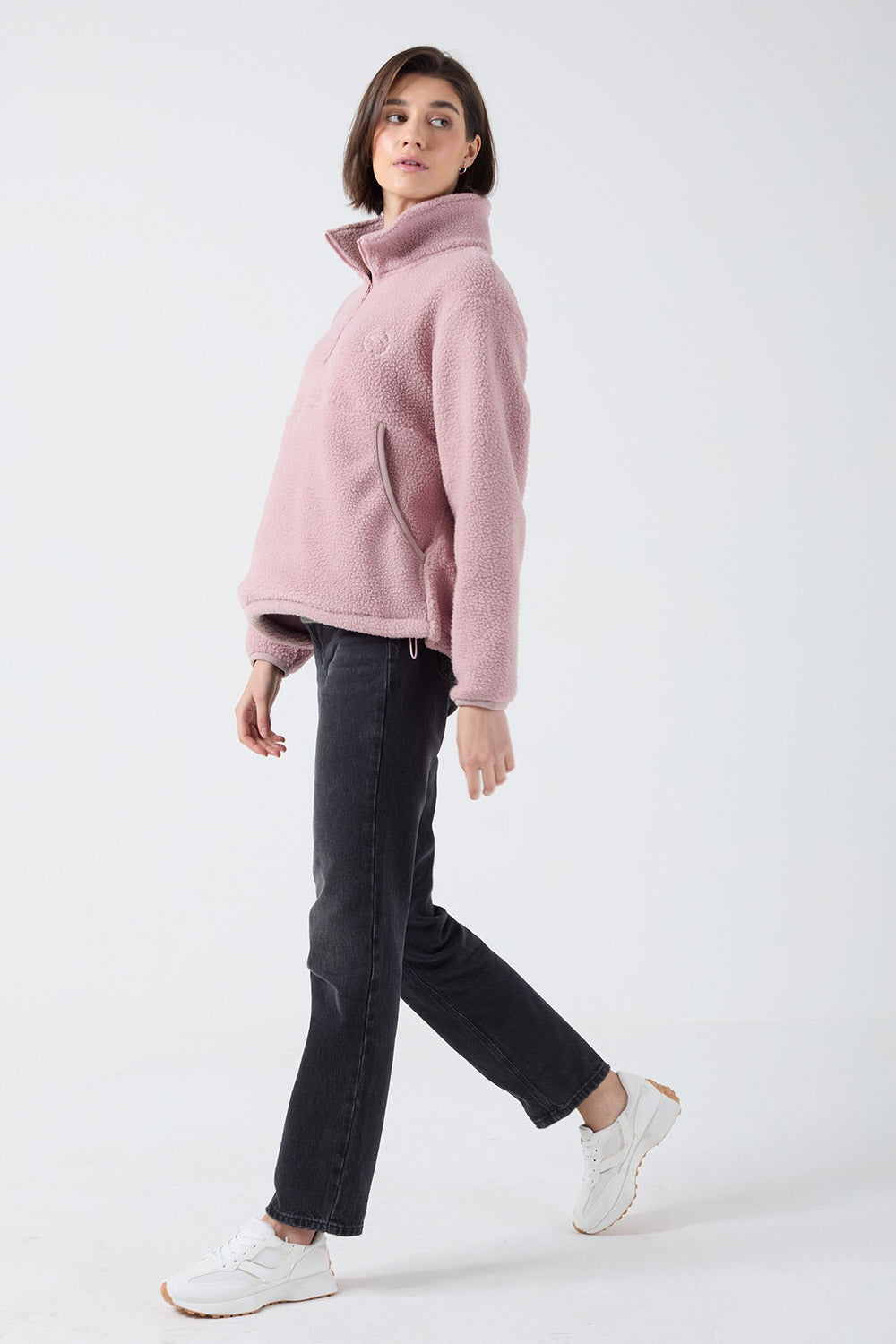 Molly Zip Front Fleece in Dusty Pink