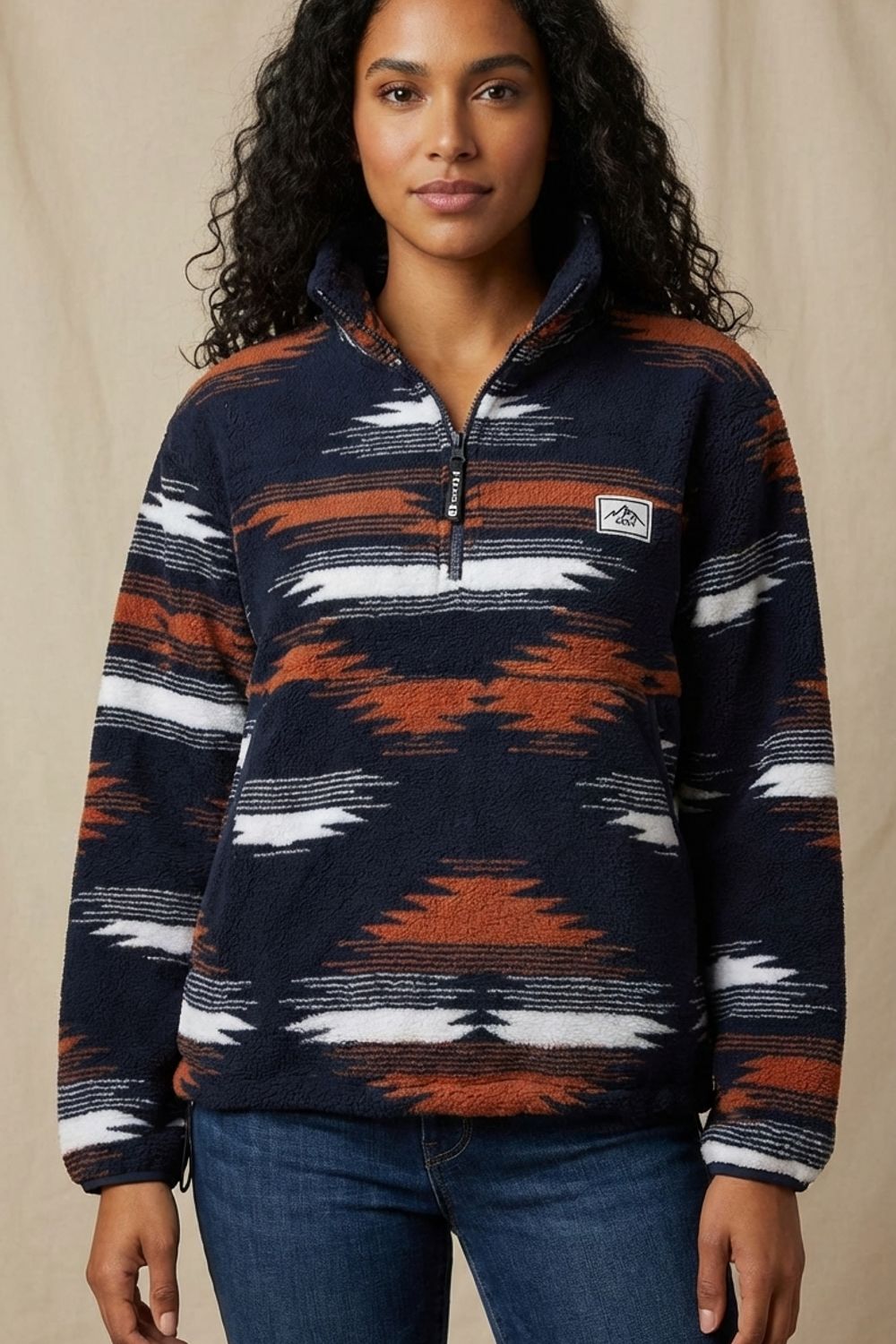 Polly Half-Zip Fleece Pullover in Navy Abstract