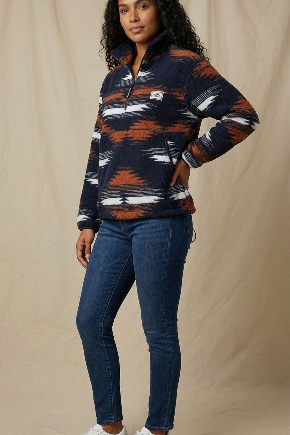 Polly Half-Zip Fleece Pullover in Navy Abstract