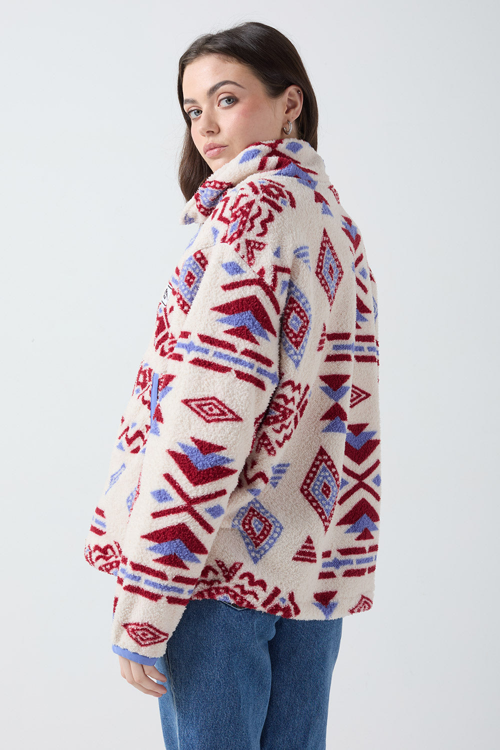Polly Half Zip Printed Fleece In Pink Aztec