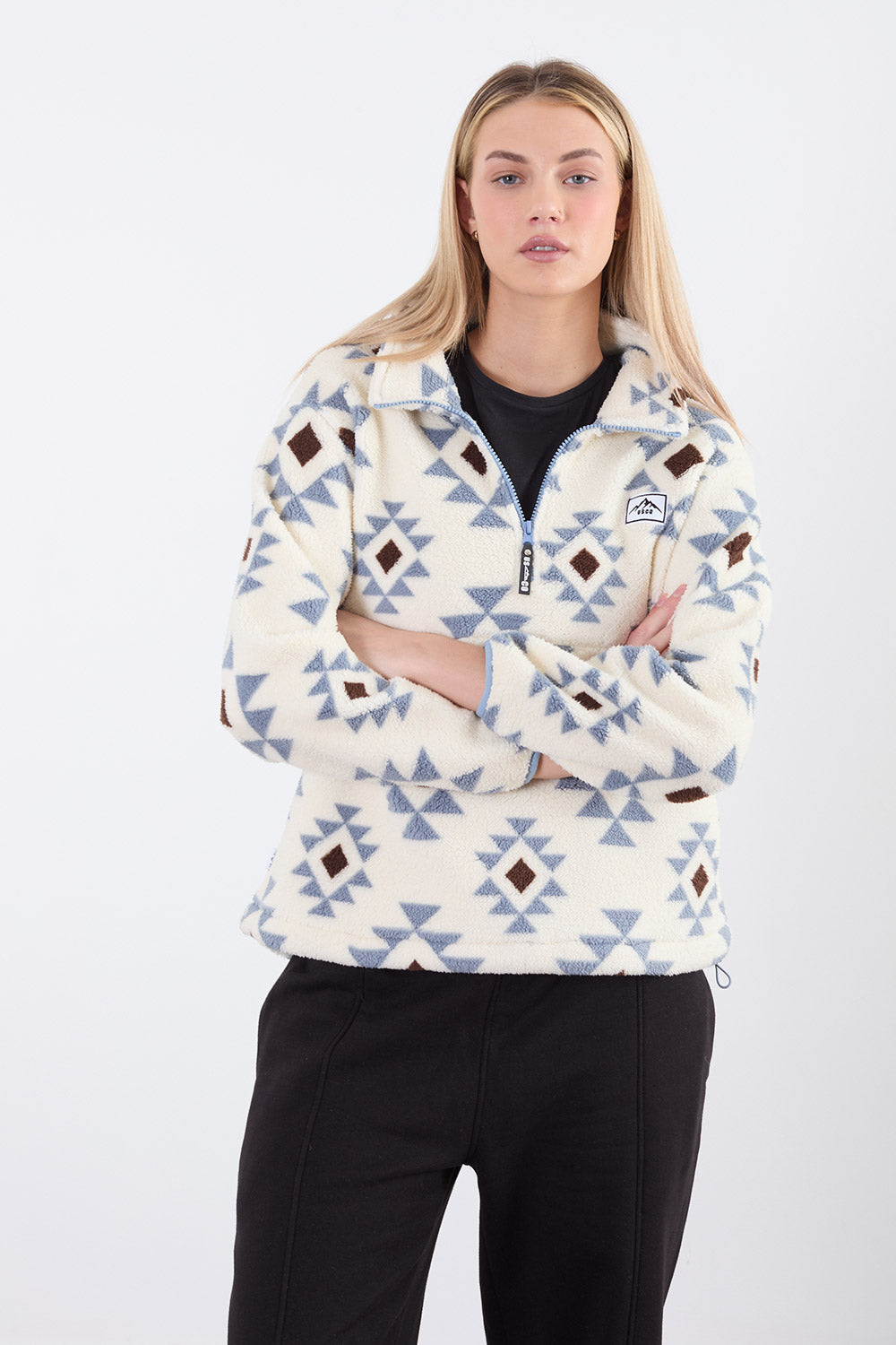 Polly Half Zip Printed Fleece In White Geo