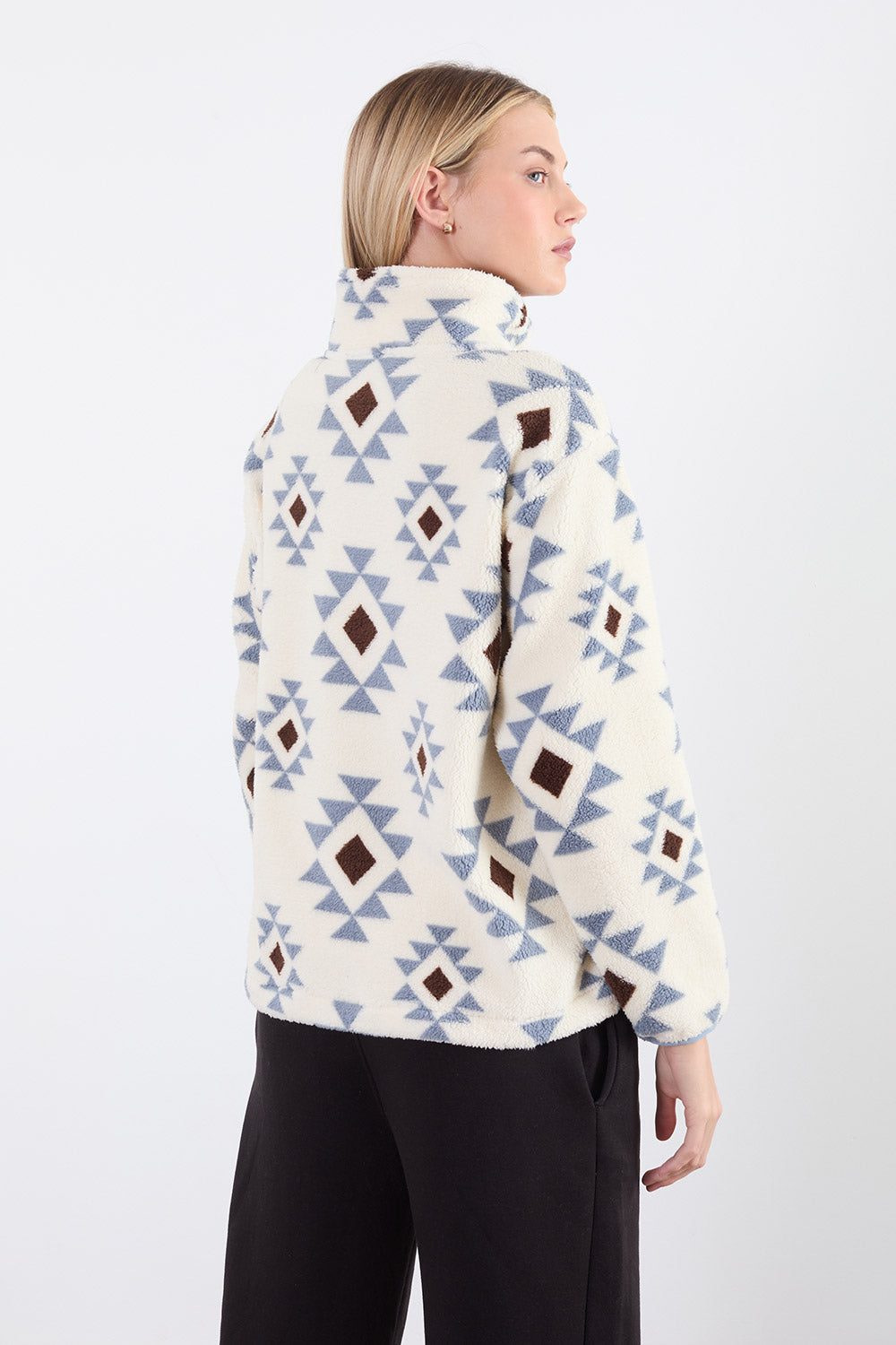 Polly Half Zip Printed Fleece In White Geo