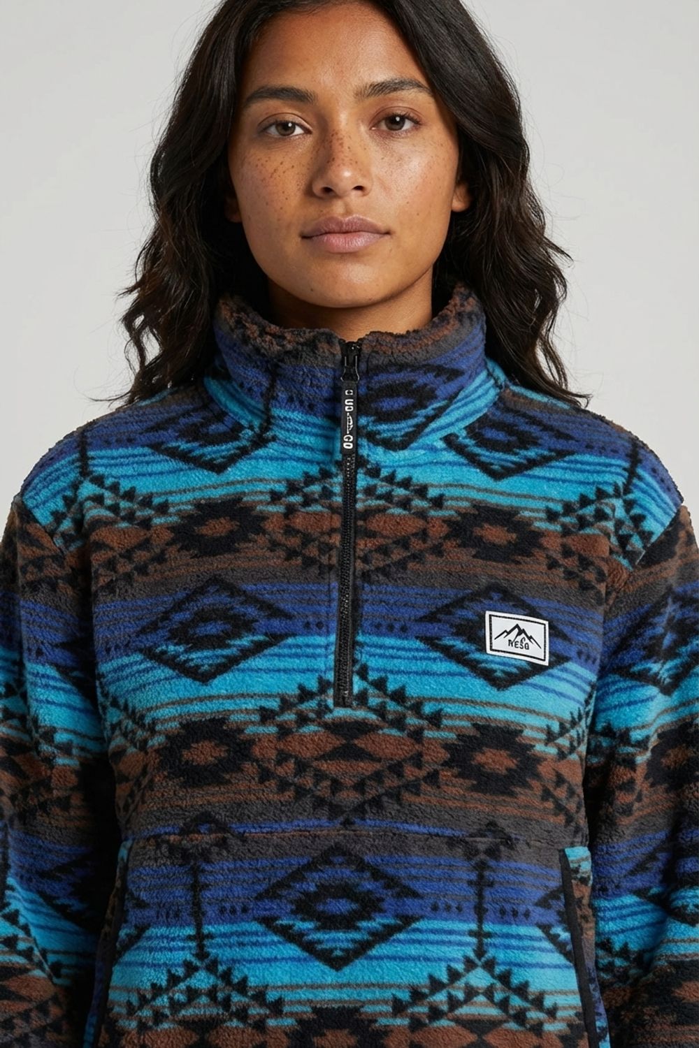 Polly Half-Zip Fleece Pullover in Burgundy Aztec