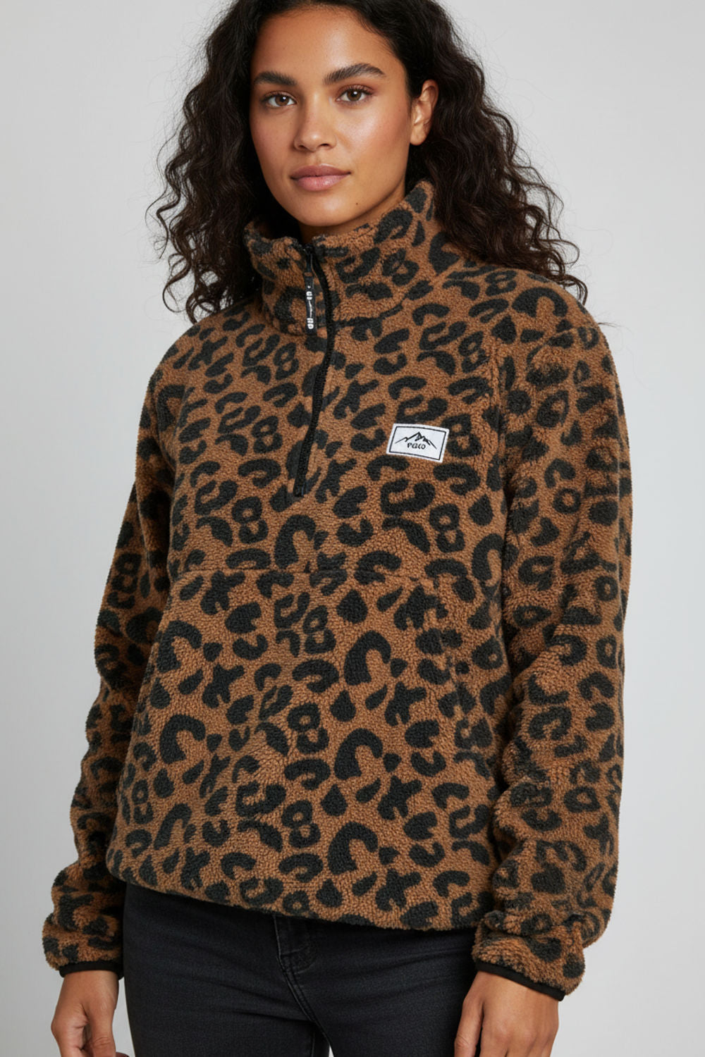 Polly Half-Zip Fleece Pullover in Leopard Print