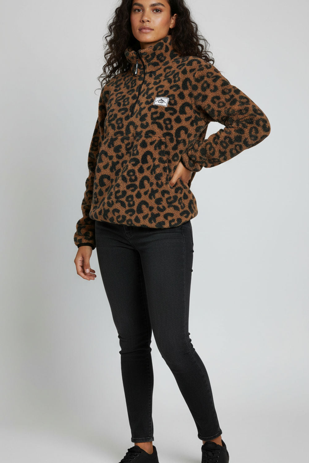 Polly Half-Zip Fleece Pullover in Leopard Print
