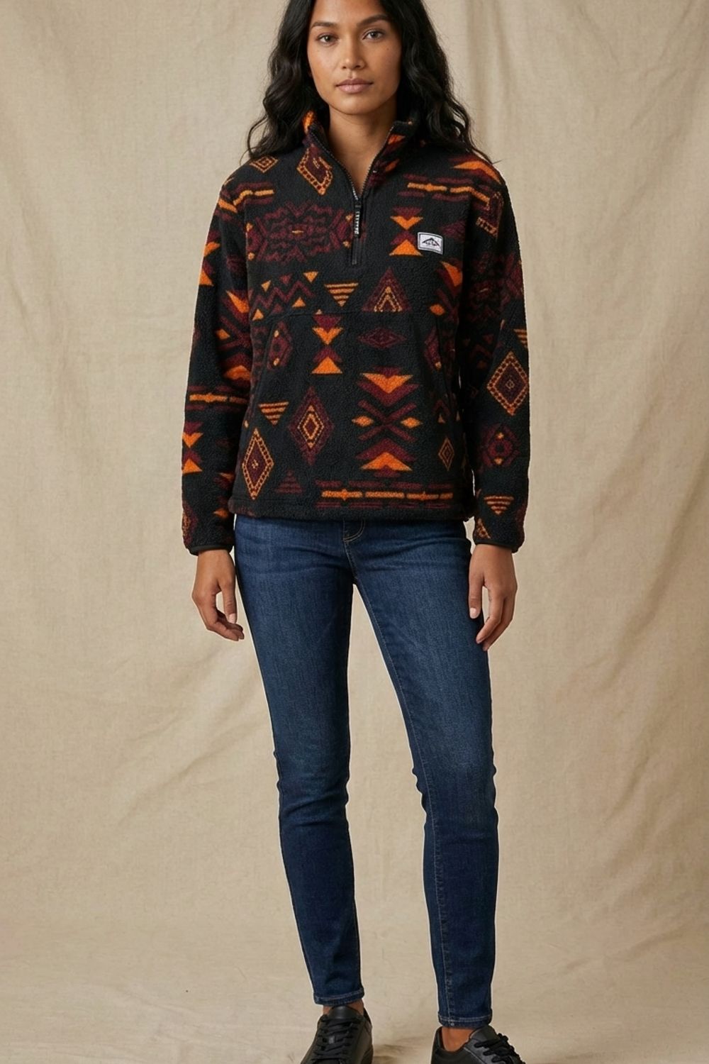 Polly Half-Zip Fleece Pullover in Burgundy Aztec