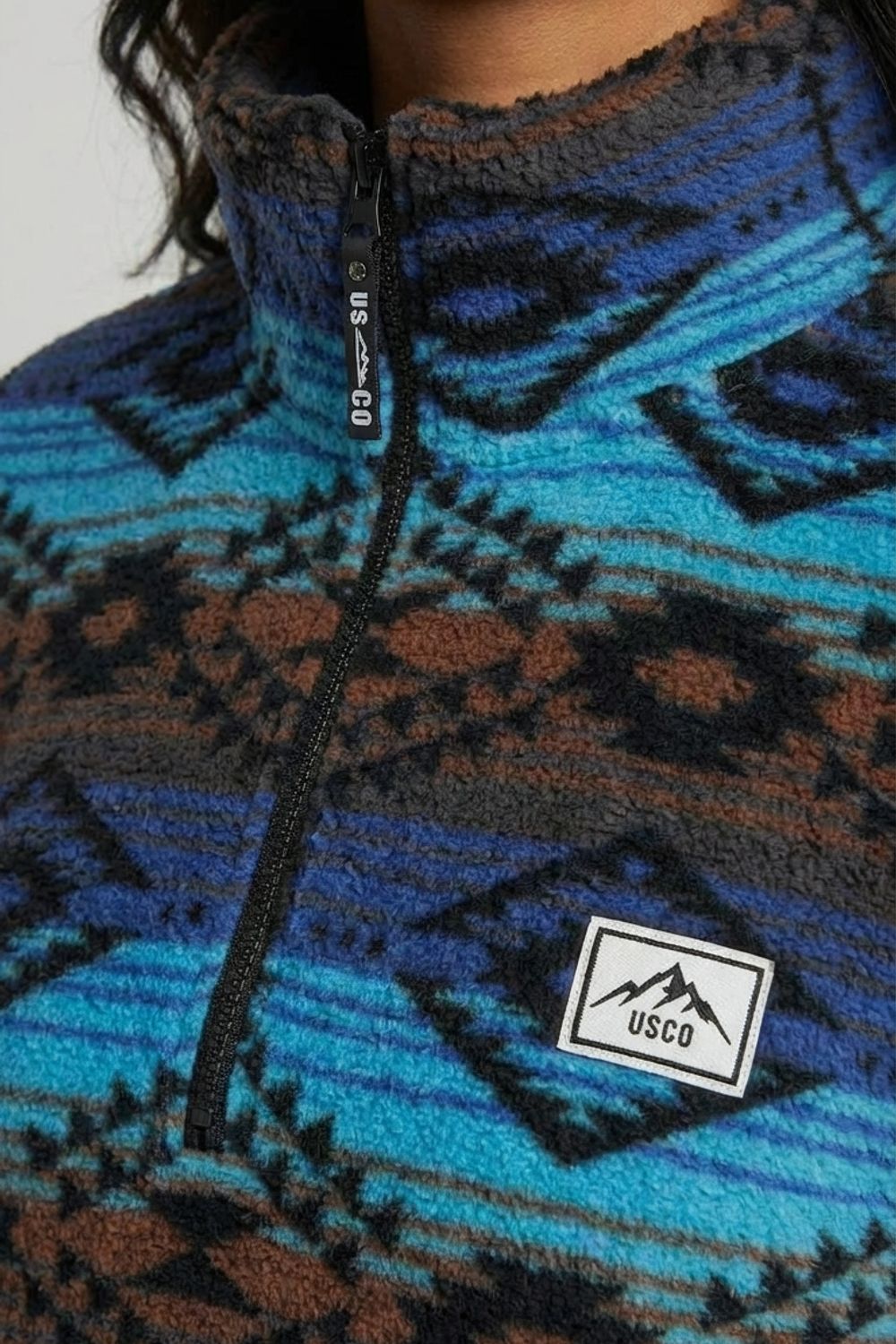 Polly Half-Zip Fleece Pullover in Blue Abstract