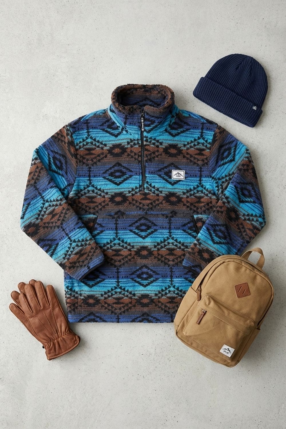 Polly Half-Zip Fleece Pullover in Blue Abstract