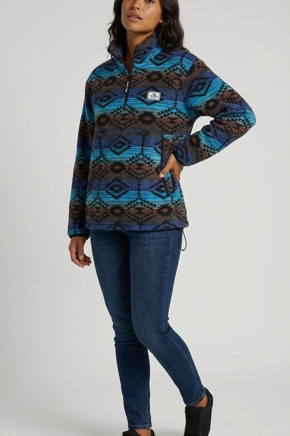 Polly Half-Zip Fleece Pullover in Blue Abstract