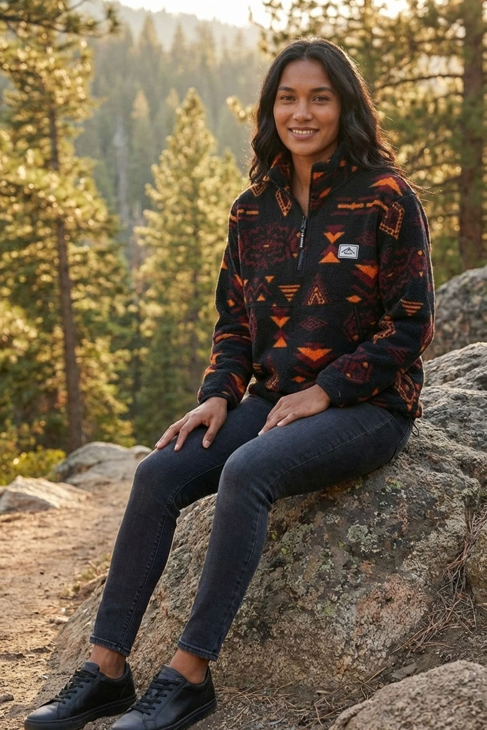 Polly Half-Zip Fleece Pullover in Burgundy Aztec