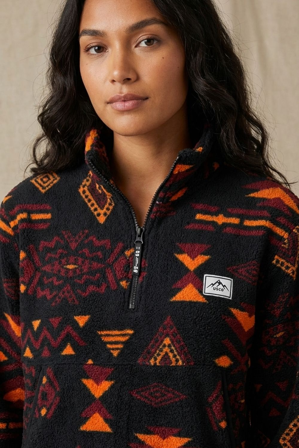 Polly Half-Zip Fleece Pullover in Burgundy Aztec
