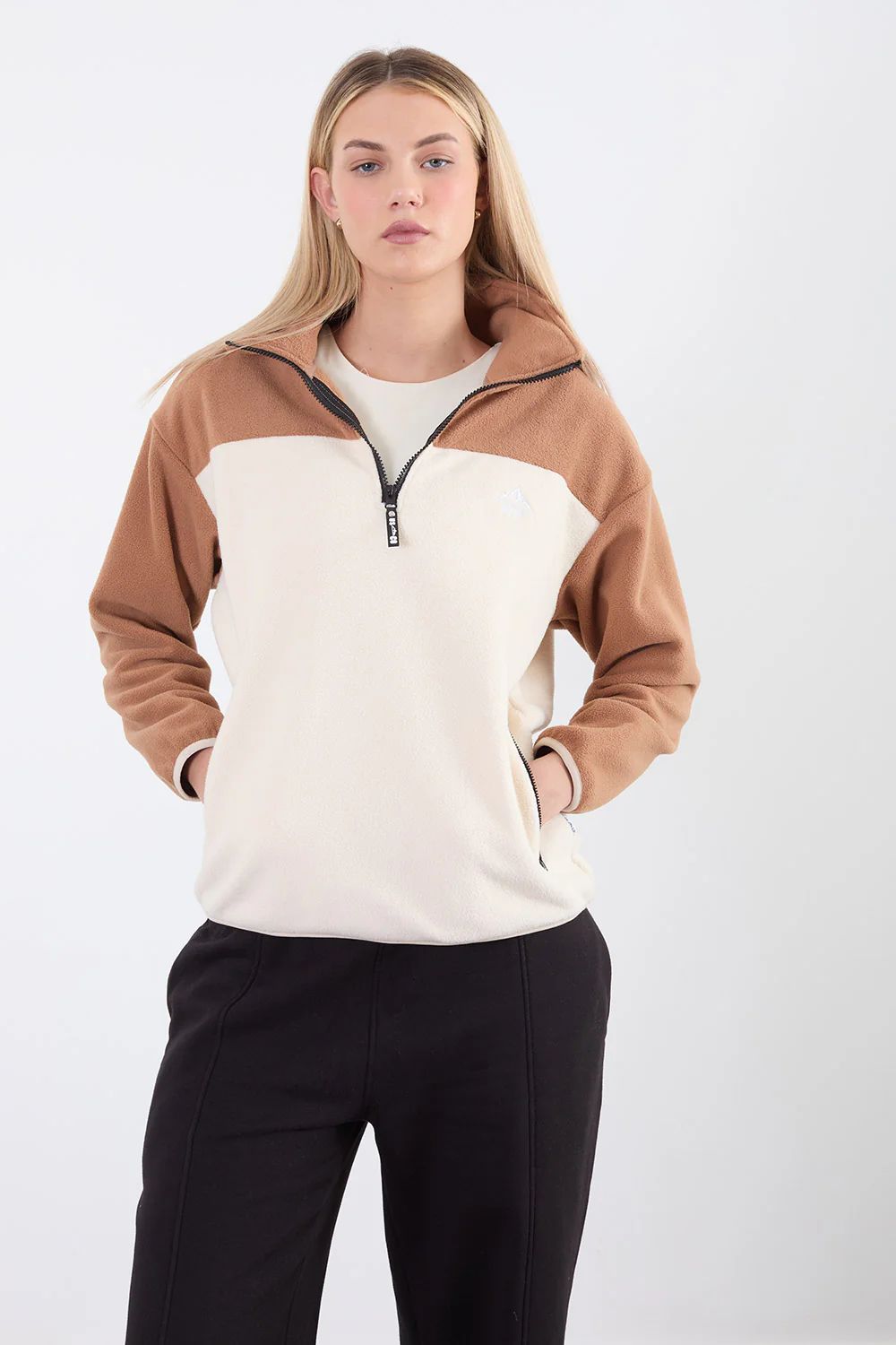 Leah Contrast Half Zip Fleece in Cashmere